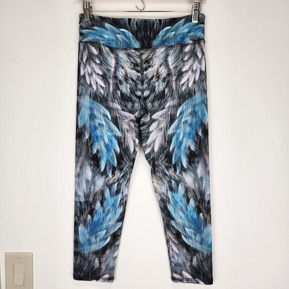 Evolution And Creation EVCR Leggings M Capri Blue Gray Feather Print Mid Rise - Picture 3 of 10